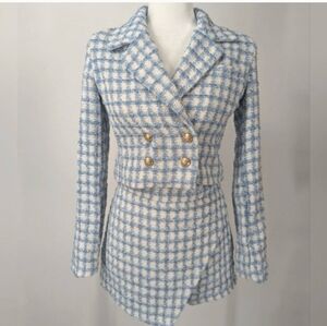 400$ Jason Wu Tweed Blue & White Double Breasted Gold Buttons Skort Set/ Size 4